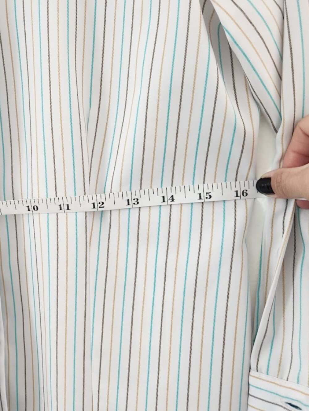 Executive Uniforms Striped Button Down Blouse Shirt XS Teal Blue Tan White - Picture 16 of 16